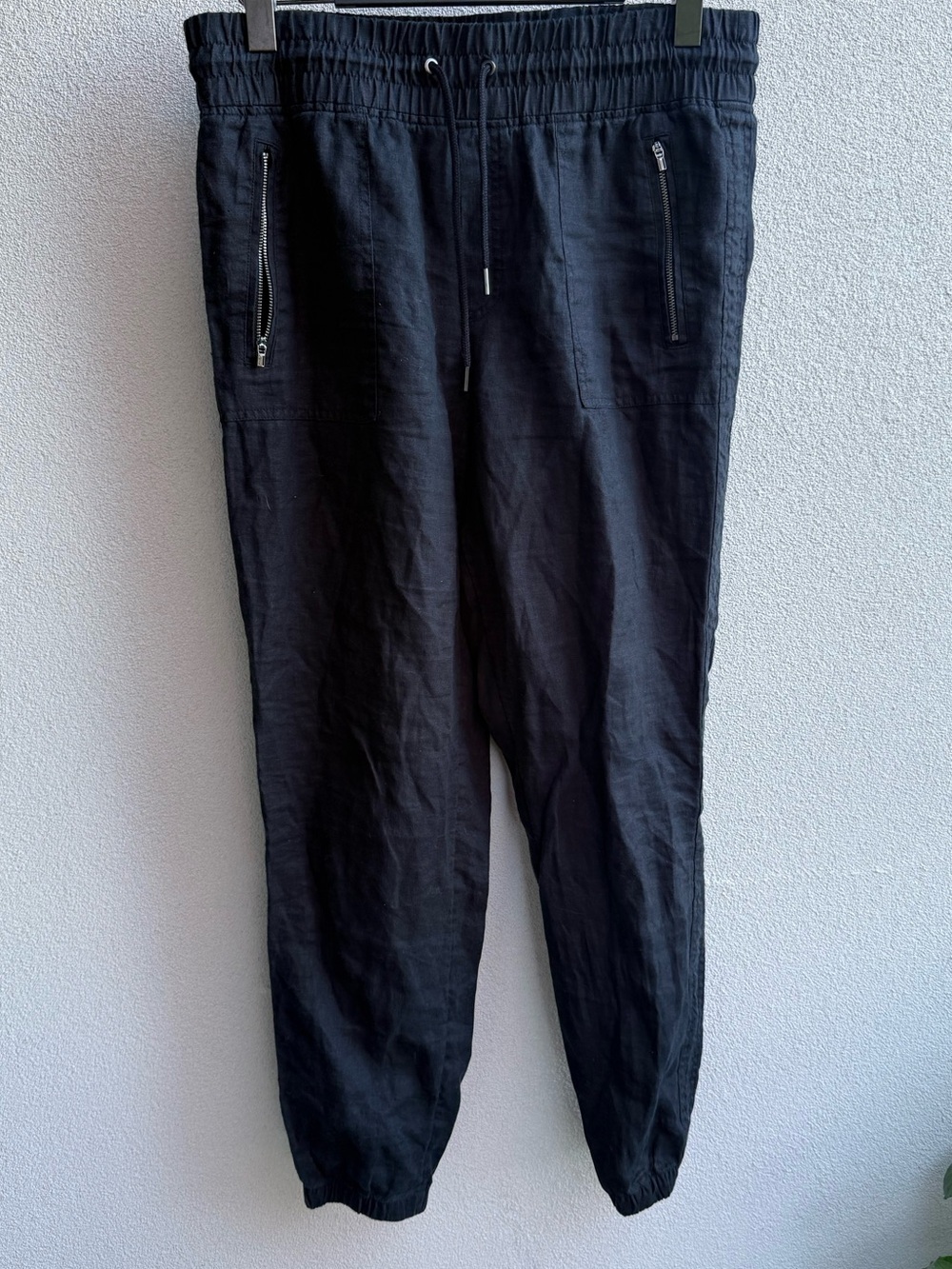 Athleta Pants Womens 12 T tall Black Cabo Linen Jogger Elastic Waist Drawstring